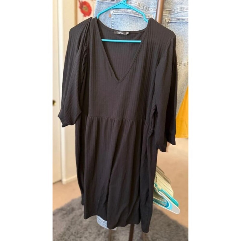 Black Ribbed 3/4 Sleeve Dress US 20